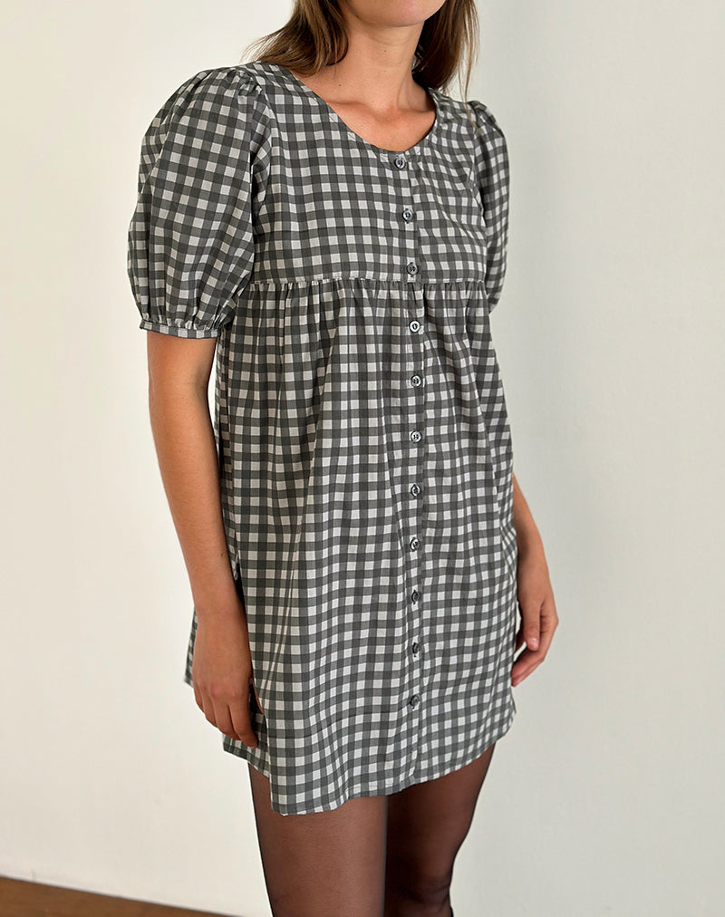 Image of Cybera Mini Dress in Tonal Gingham Black and Grey