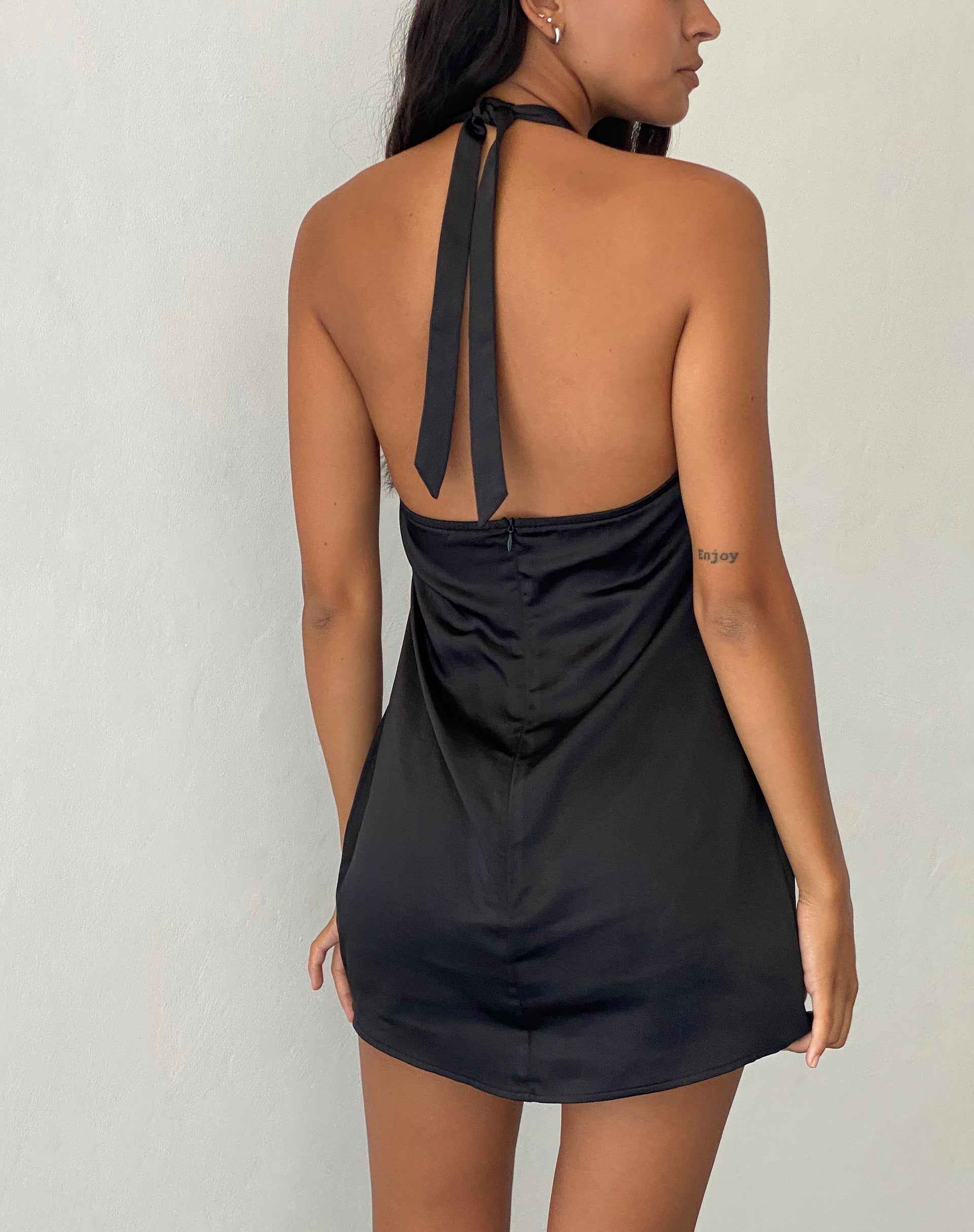 CODA Slip Dress in Satin Black , Halter Neck , Plunge Neckline CODA Slip Dress in Satin Black , Halter Neck , Plunge Neckline