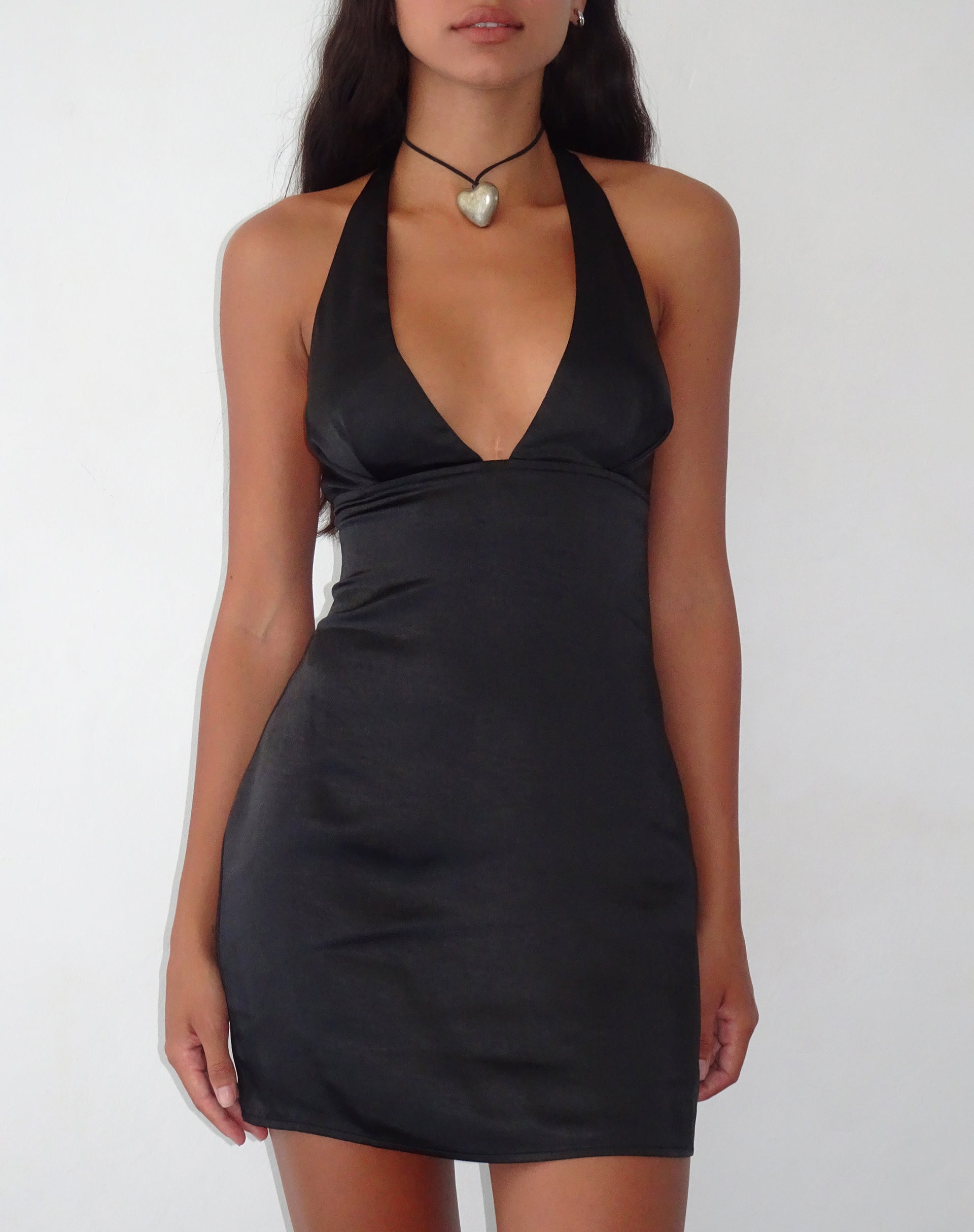 Plunge Halter Neck Satin Black Slip Dress Coda – motelrocks-com-us