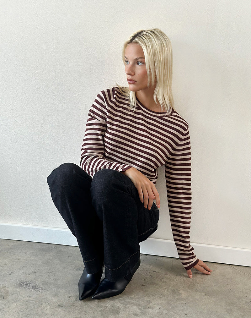 Image of Daima Top in Knit Mini Stripe Brown