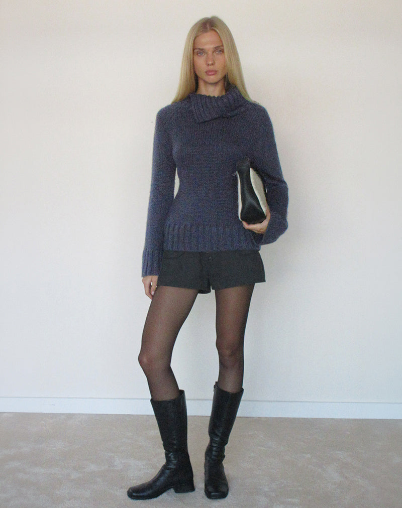 Image of Dajah Fold Over Jumper in Knit Navy