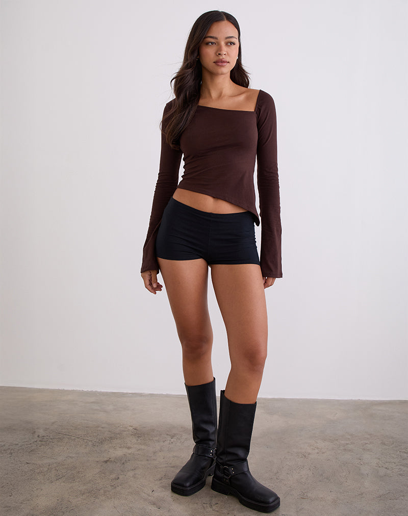 Bitter Chocolate Asymmetric Long Sleeve Top | Dalene – motelrocks