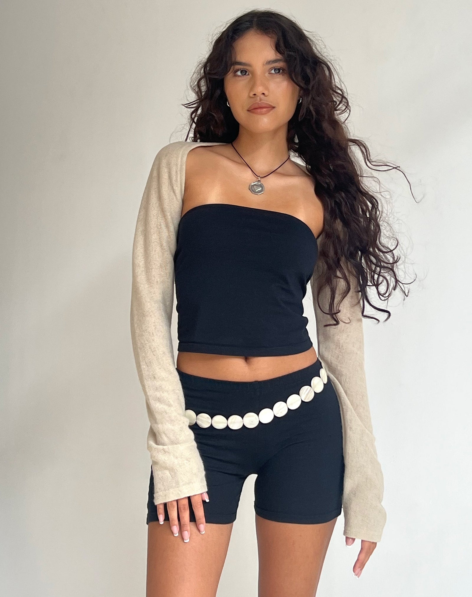 Oat Knitted Shrug Top Dalika