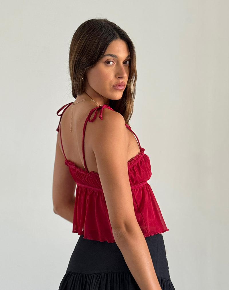 Image of Damaris Cami Top in Red Cherry with Red Binding