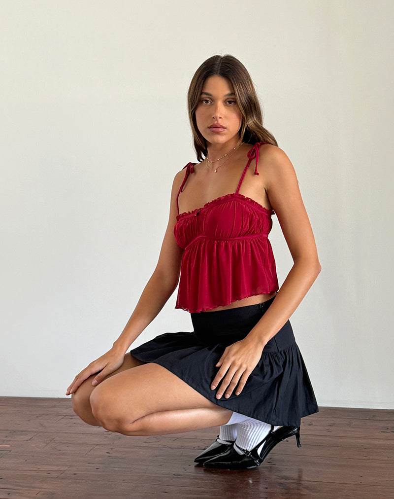 Image of Damaris Cami Top in Red Cherry with Red Binding