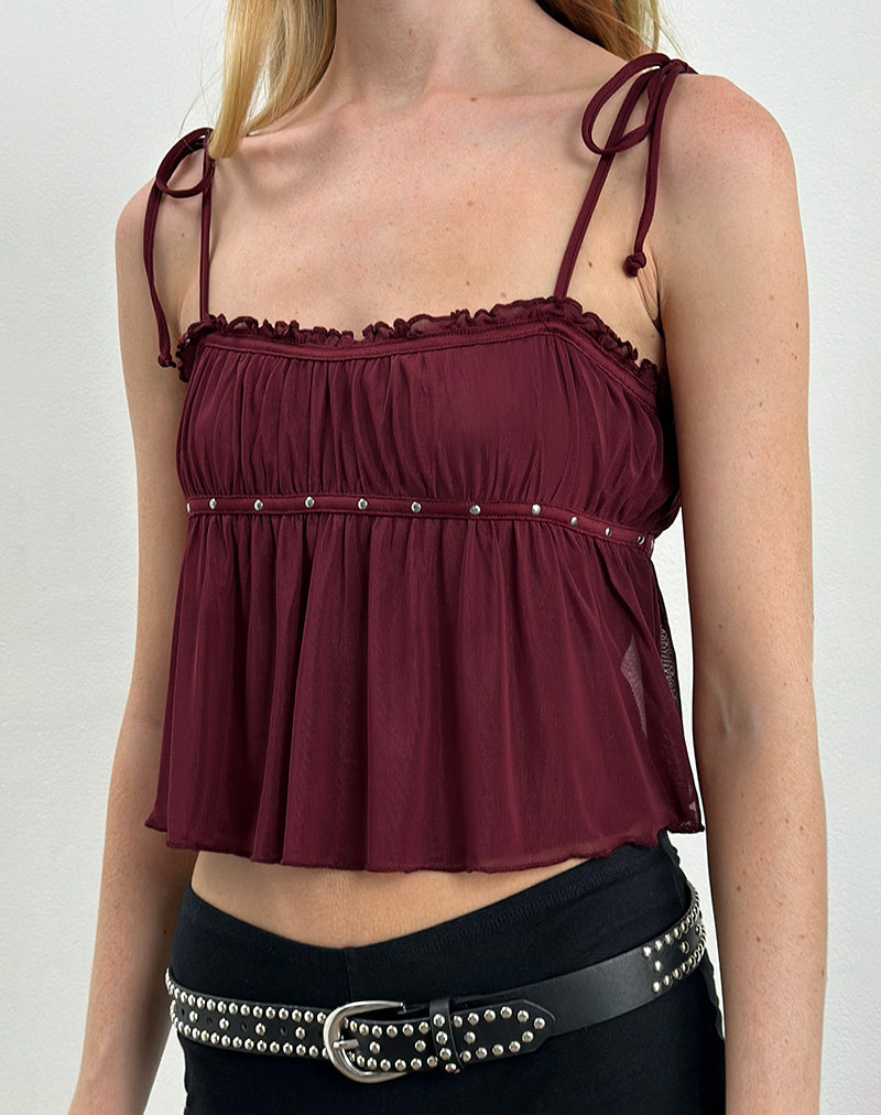 Damaris Cami Top in Wine with Studs