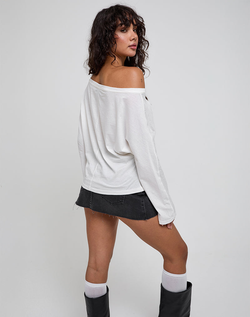 Damian Off The Shoulder Long Sleeve Basic Top in Ivory