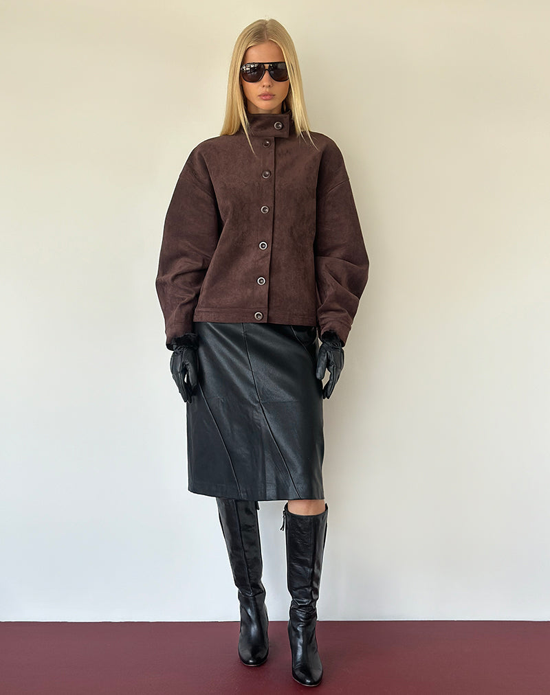 Image of Damine Midi Pencil Skirt in PU Black