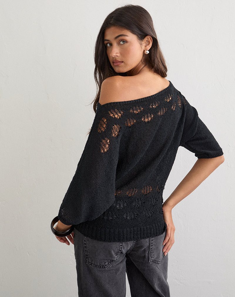Image of Damini Off The Shoulder Knit Top in Black