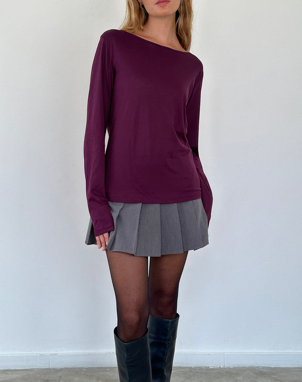 Damon Baggy Long Sleeve Top in Oxblood Tissue Jersey