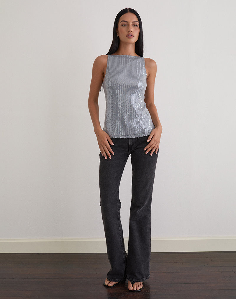Image of Damske Vest Top in Clear Tinted Sequin Grey