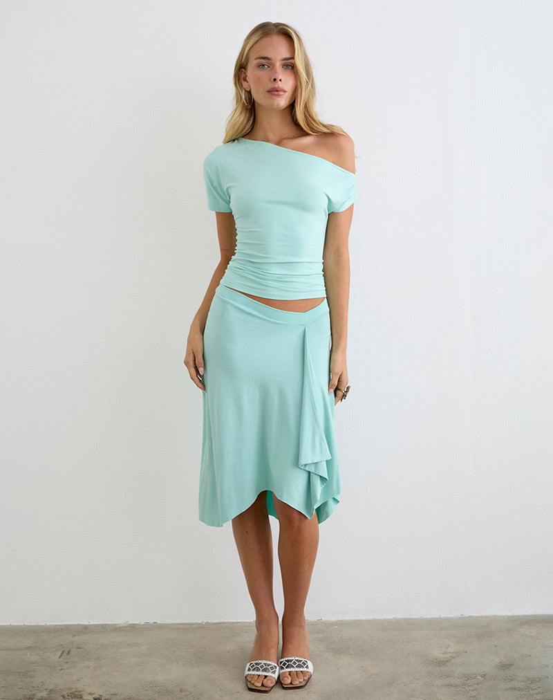 Esmeray Midi Skirt in Rayon Jersey Aqua