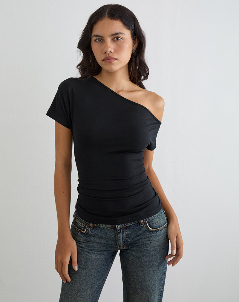 Danama One Shoulder Top in Jersey Black