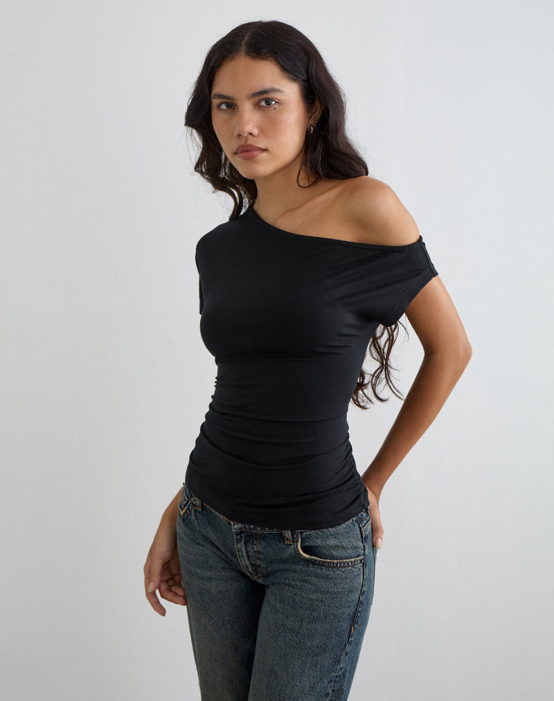 Danama One Shoulder Top in Jersey Black