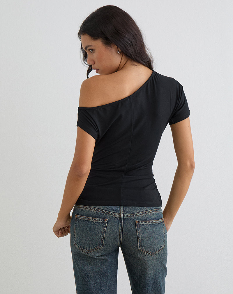 Image of Danama One Shoulder Top in Jersey Black