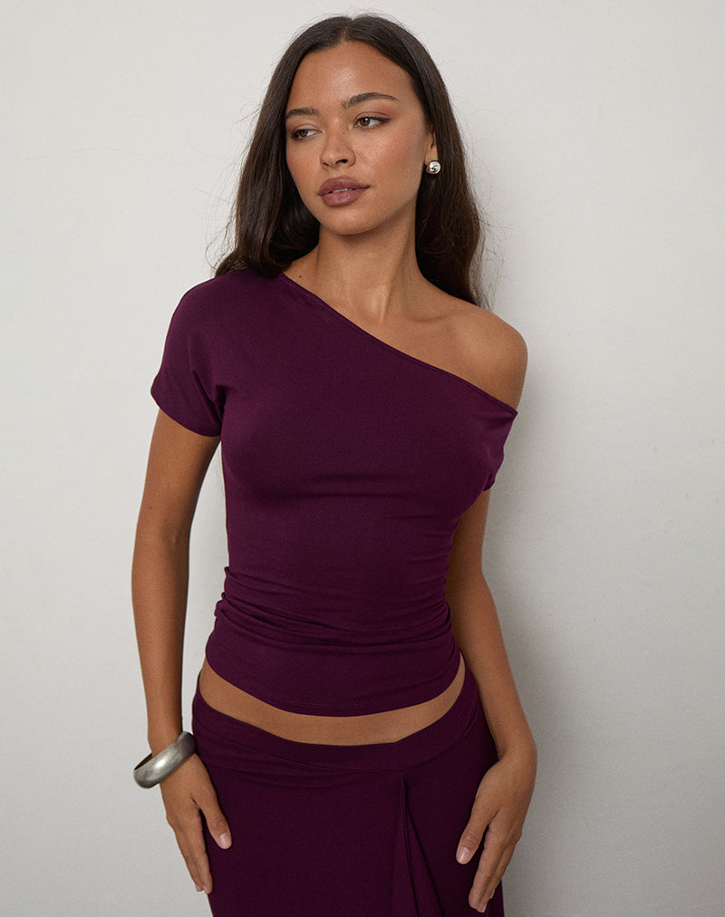 Image of Danama One Shoulder Top in Rayon Jersey Fig