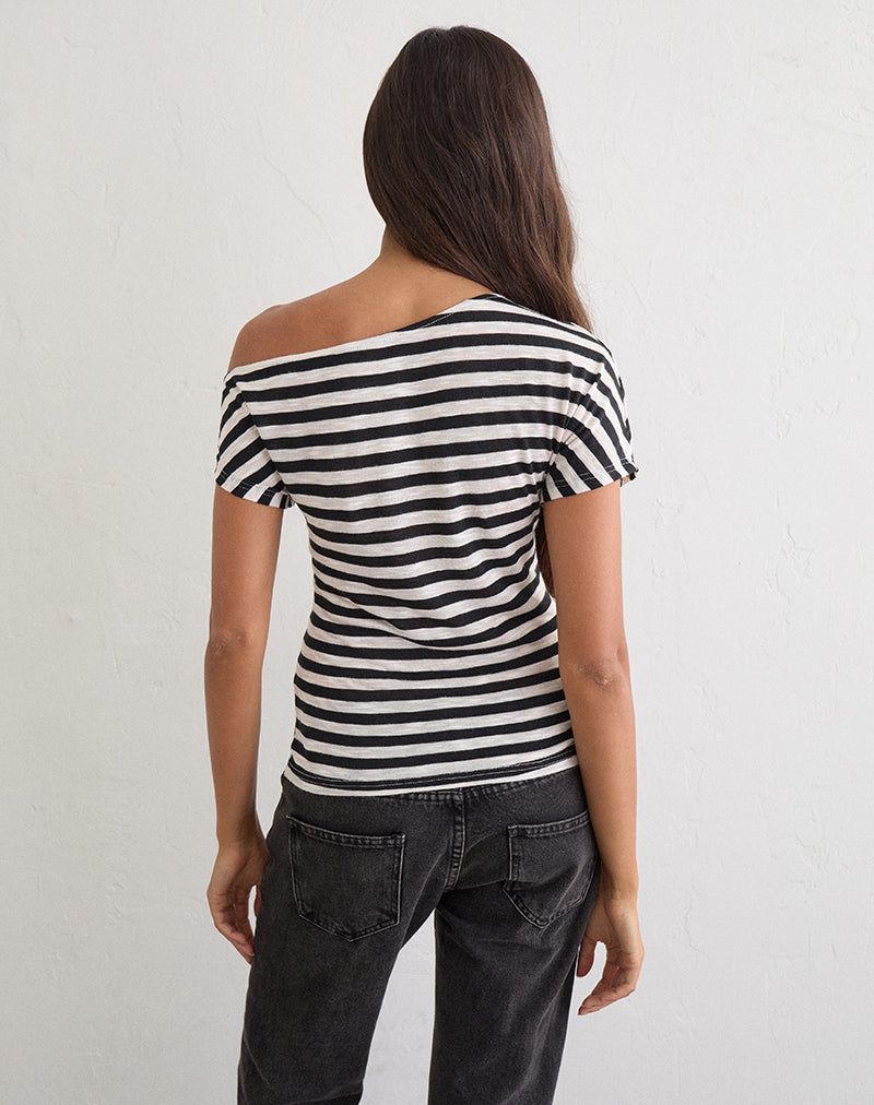 Image of Danama One Shoulder Top in Sheer Jersey Black and White Stripe