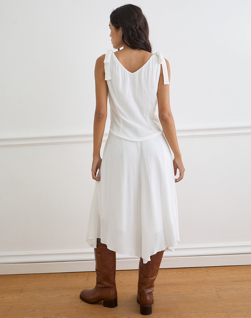 Image of Danira Midi Dress With Lace Waist in Rayon White