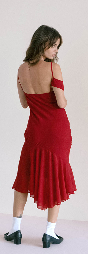 Loverson™ Red Reign Dantelli Midi Elbise