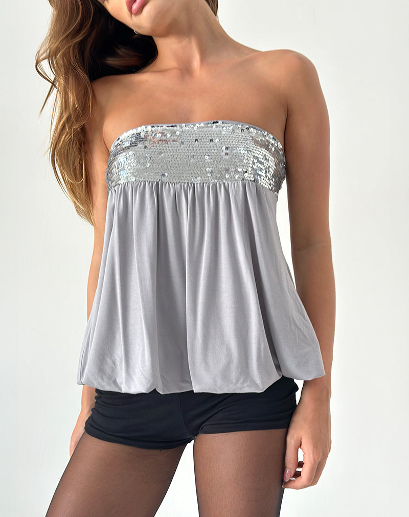 Image of Danuta Longline Bandeau Top in Sequin Grey