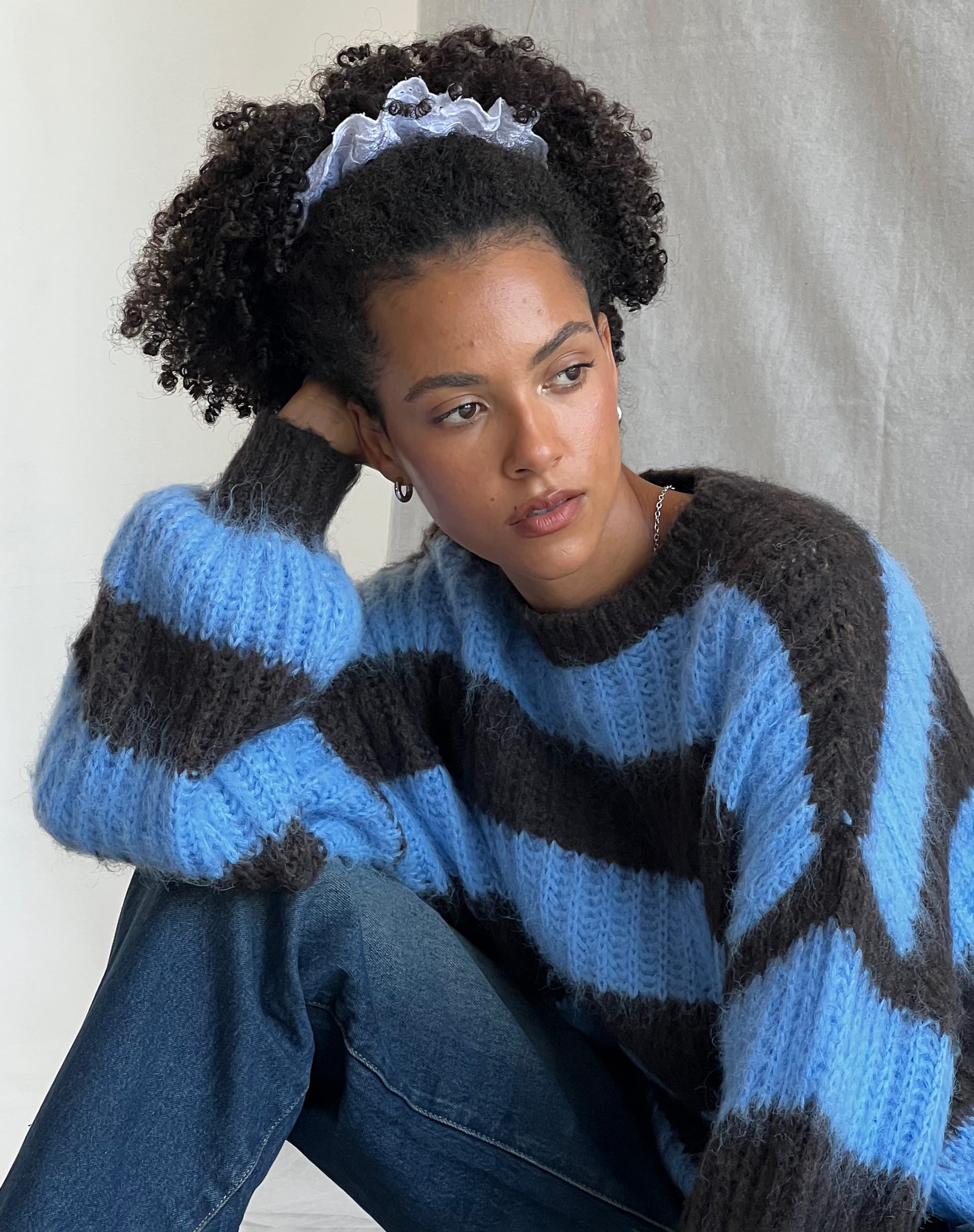 Image of Daren Knitted Oversized Jumper in Brown and Blue Stripe