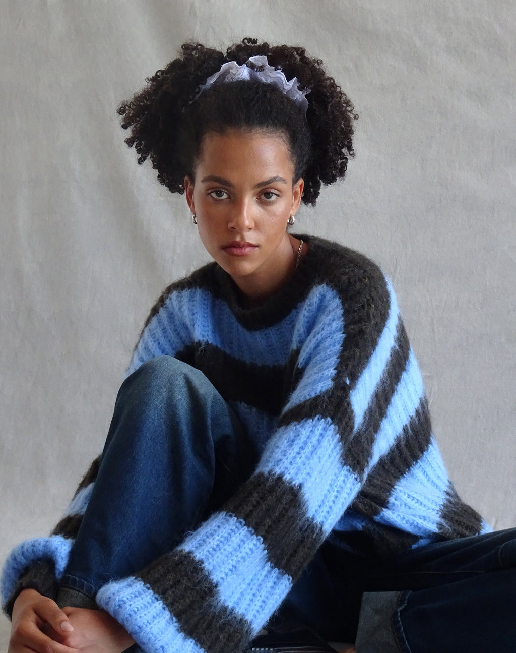 Daren Knitted Oversized Jumper in Brown and Blue Stripe