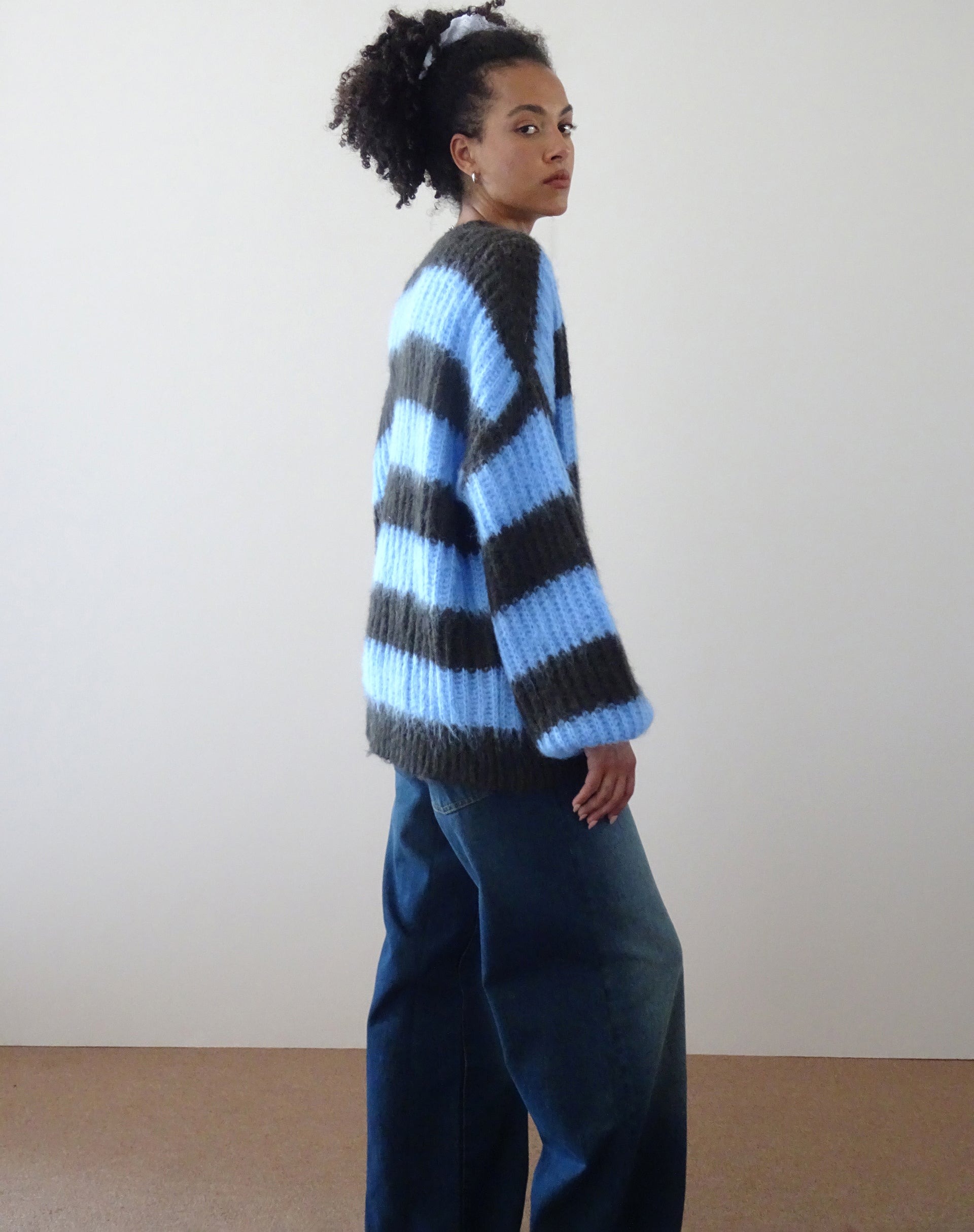Image of Daren Knitted Oversized Jumper in Brown and Blue Stripe