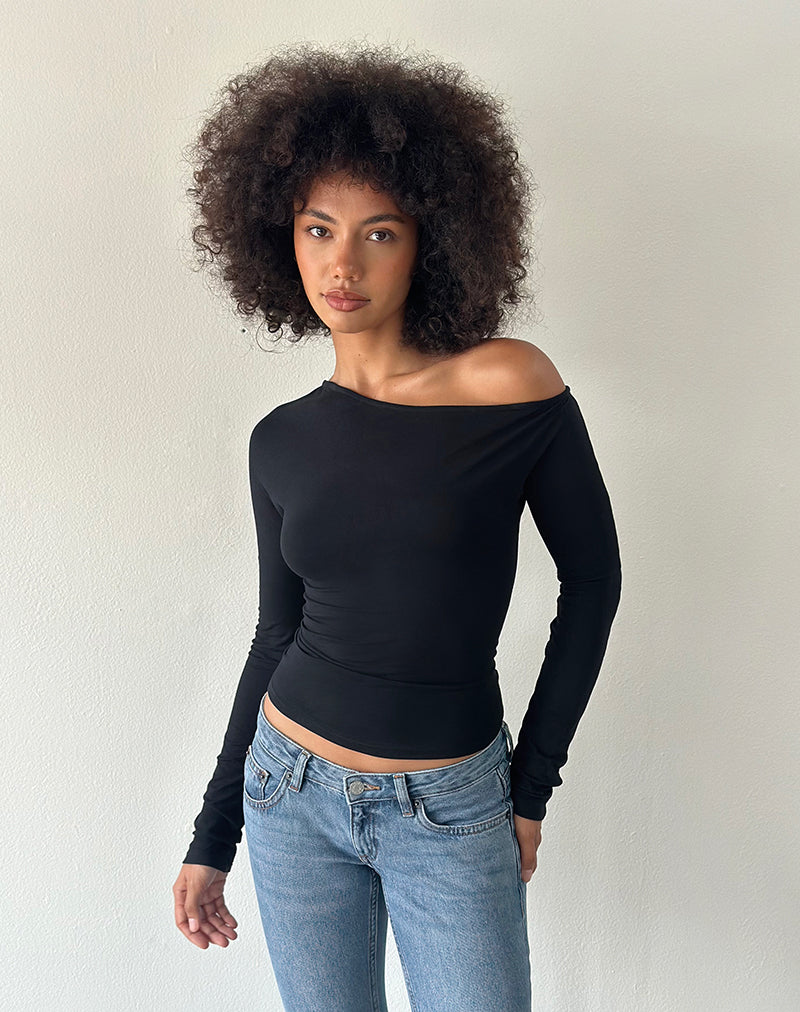 Image of Dareon Long Sleeve Off The Shoulder Top in Black