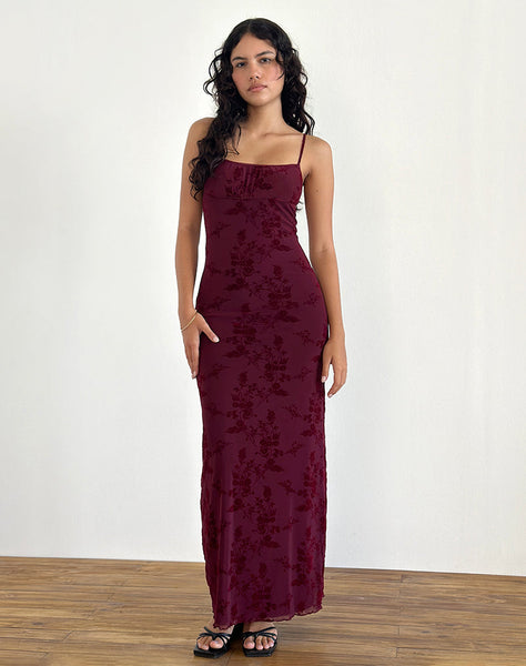 Darsih Maxi Dress in Botanical Flower Maroon Darsih Maxi Dress in Botanical Flower Maroon