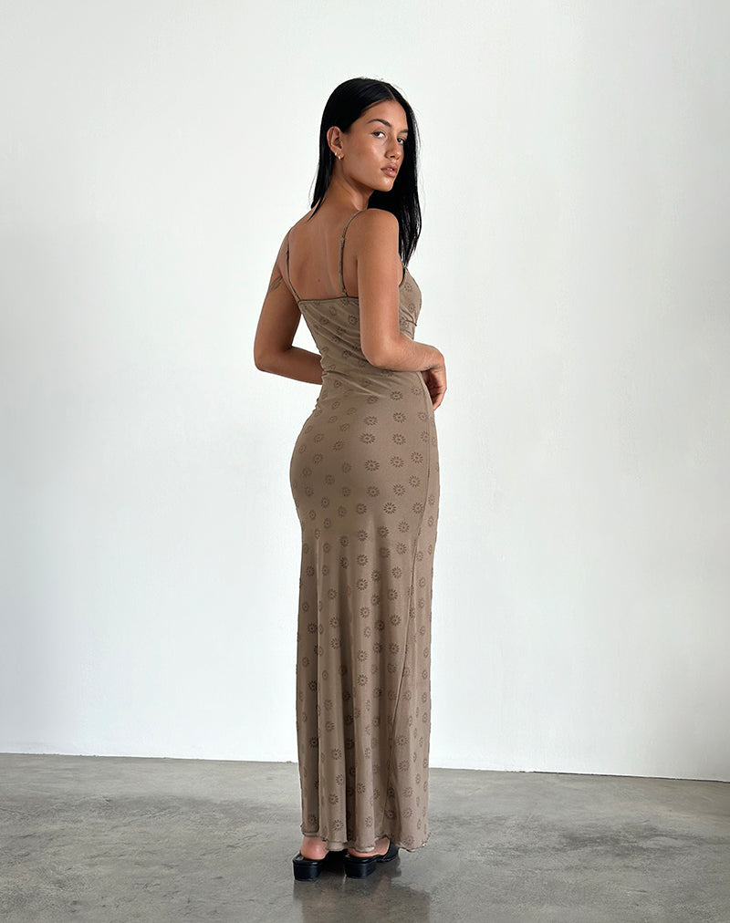 Light Brown Daisy Flock Maxi Dress