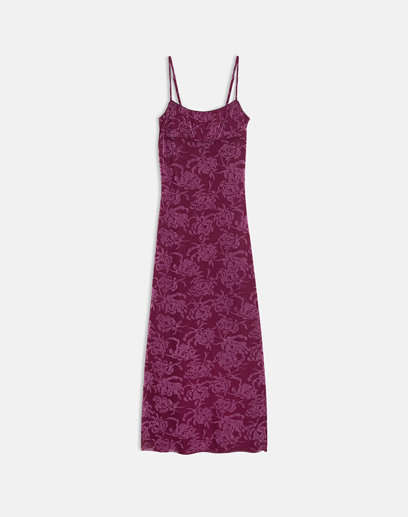 Image of Darsih Maxi Dress in Flock Shadow Leaf Plum