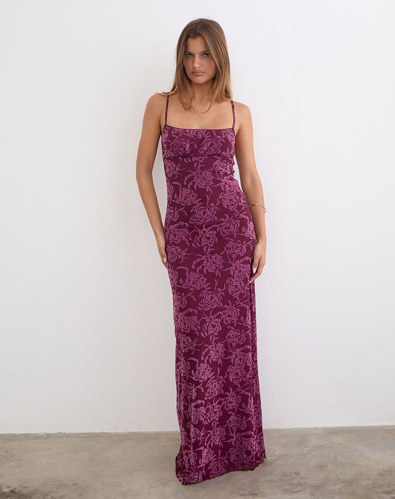 Image of Darsih Maxi Dress in Flock Shadow Leaf Plum