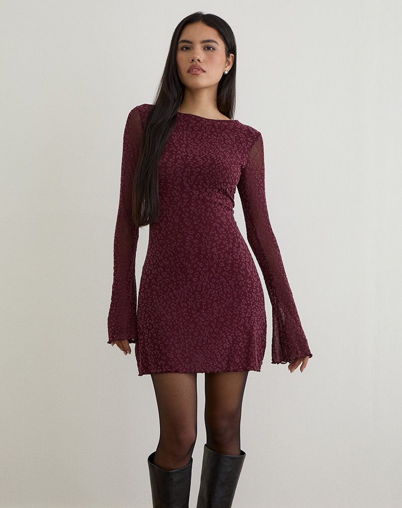 Image of Dasa Long Sleeve Mini Dress in Flock Mini Leopard Plum