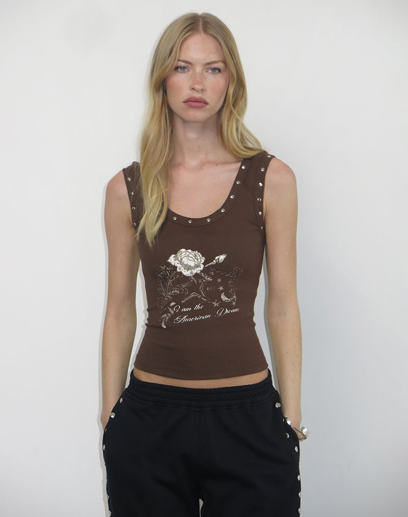 Image of Daxio Vest Top in Cocoa American Dream with Studs