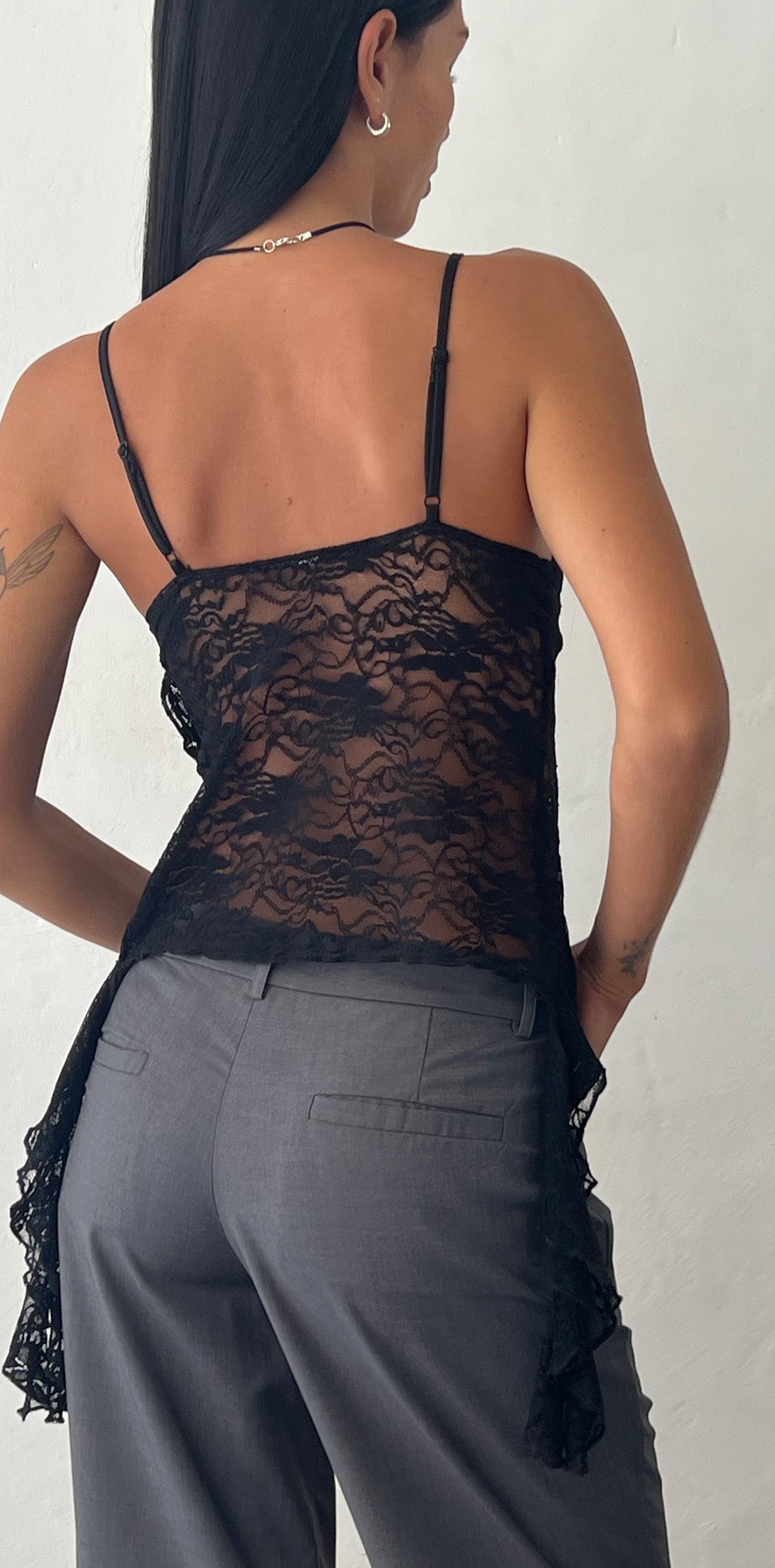 Canyons Sleeveless Button Top Lace Black