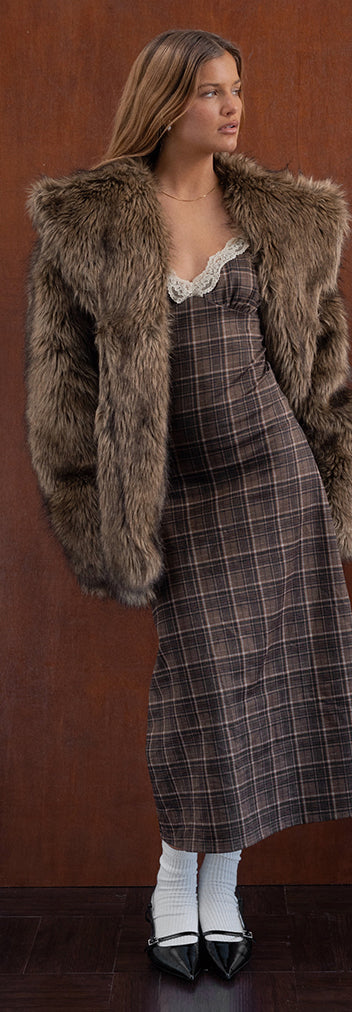 2695 Brown Check Jacket Dress