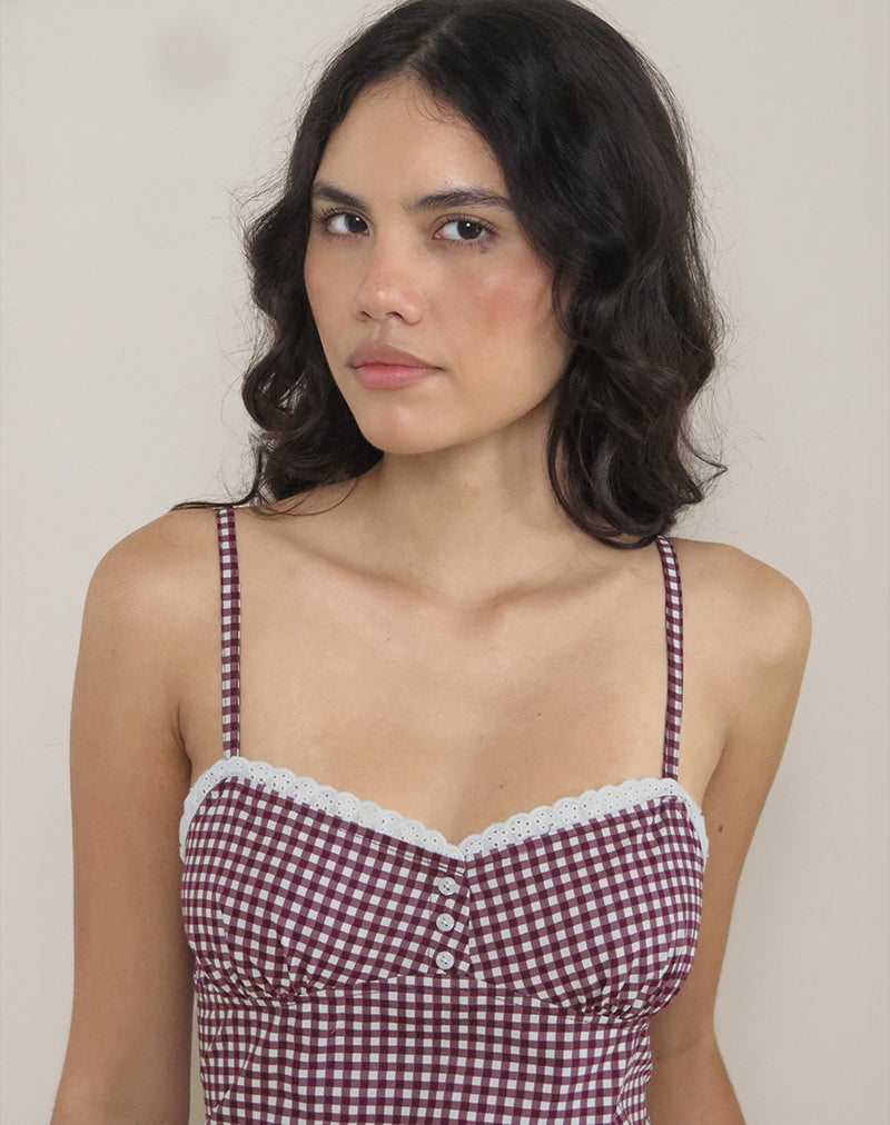 Burgundy Wine Red Mini Gingham Cami Mini Dress | Delphine motelrocks -com-us Burgundy Wine Red Mini Gingham Cami Mini Dress | Delphine motelrocks -com-us
