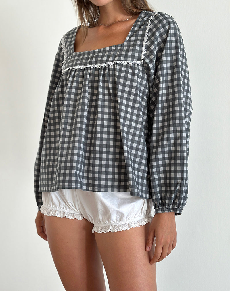 Image of Demona Top in Tonal Gingham Black and Grey