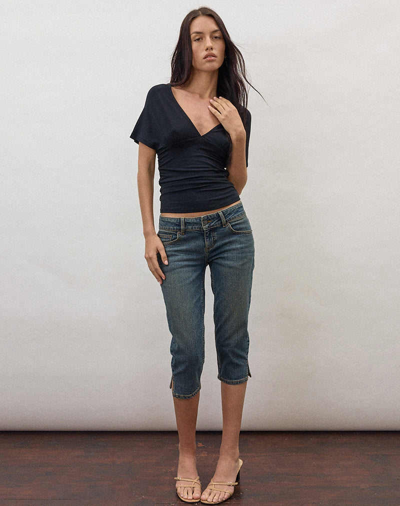 Image of Denim Capri Jean in Dirty Green