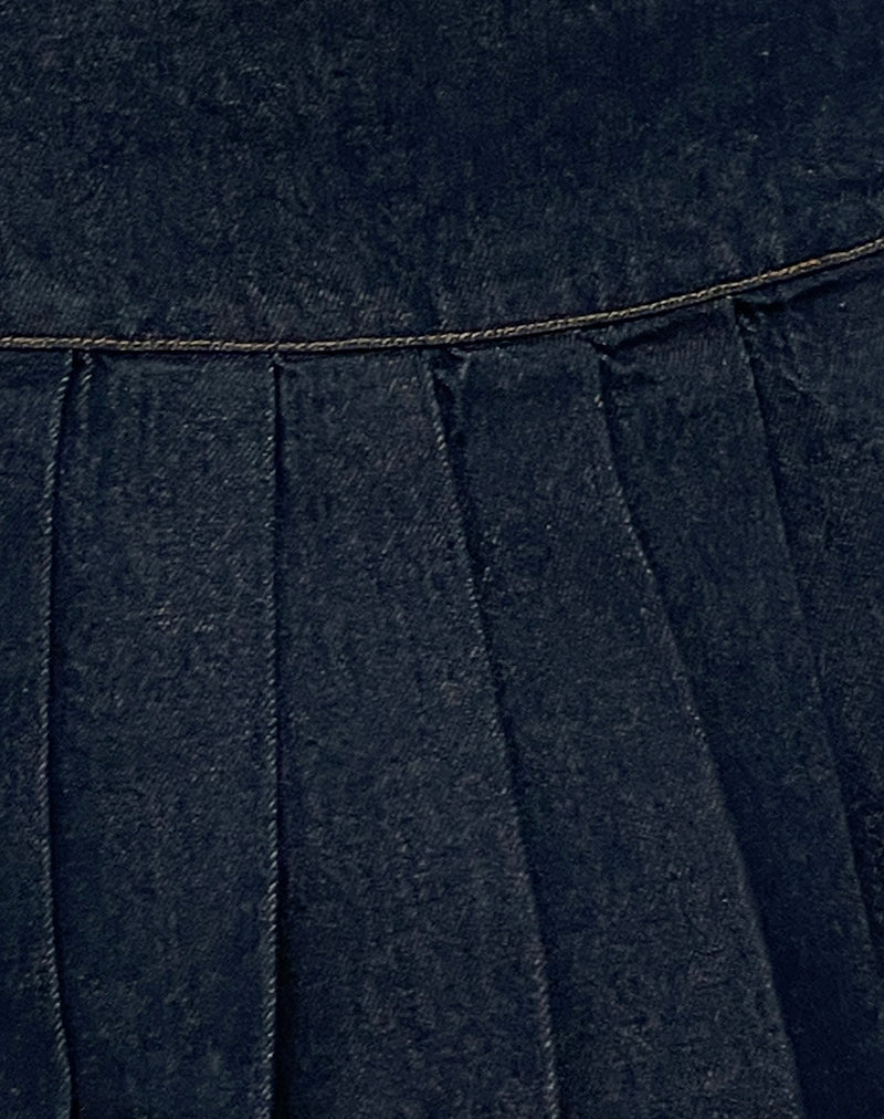 Indigo Denim Pleated Mini Skirt | Casini – motelrocks-com-us