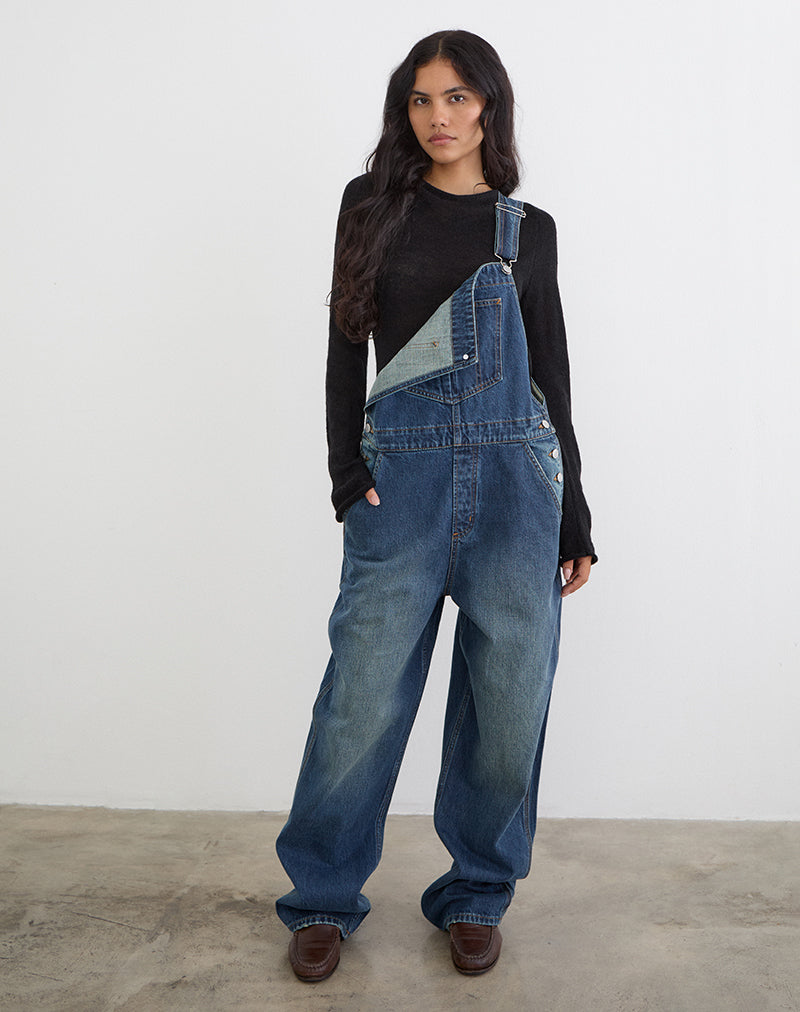 Denim Overalls in Mid Blue Tint