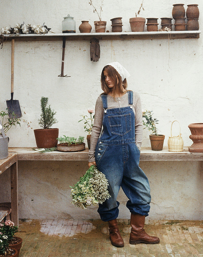 Denim Overalls in Mid Blue Tint
