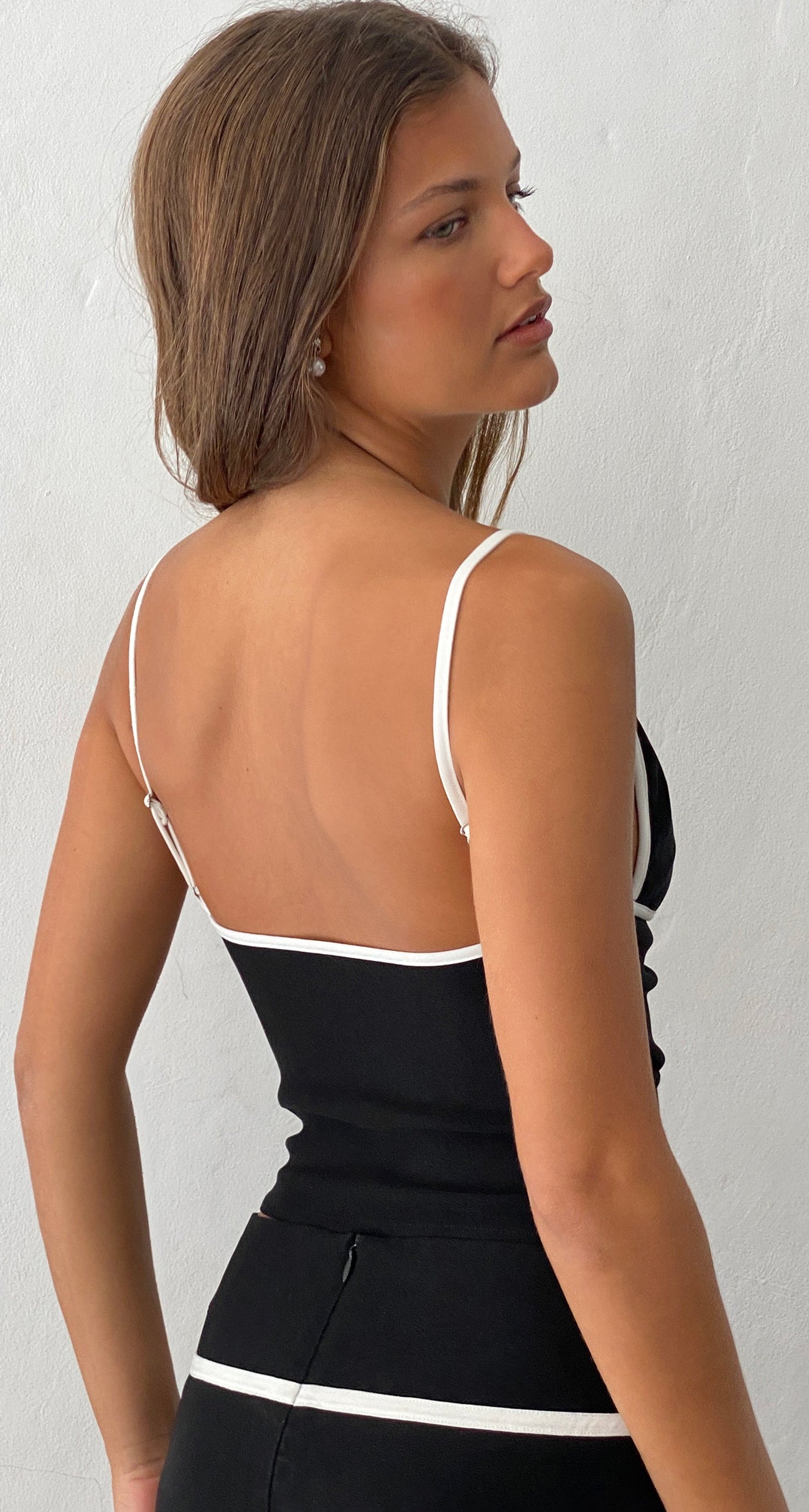 Black with White Binding Bow Cami Top | Dima – motelrocks-com-us
