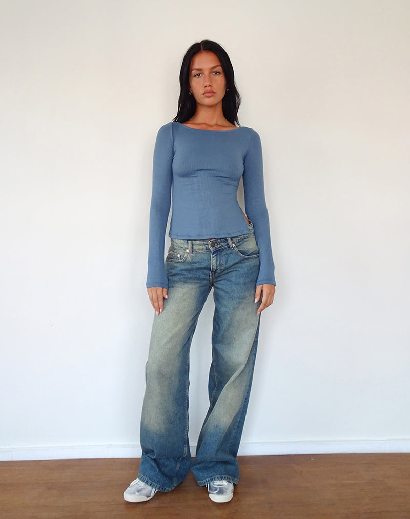 Image of Dinar Split Hem Top in Mineral Blue