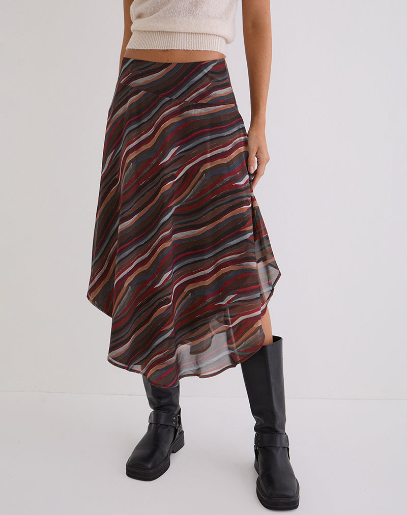 Diona Midi Skirt in Chiffon 70's Shadow Stripe