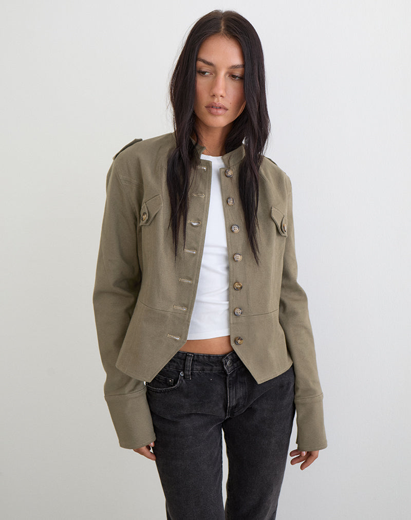 Khaki Twill Military Jacket | Diranda – motelrocks-com-us