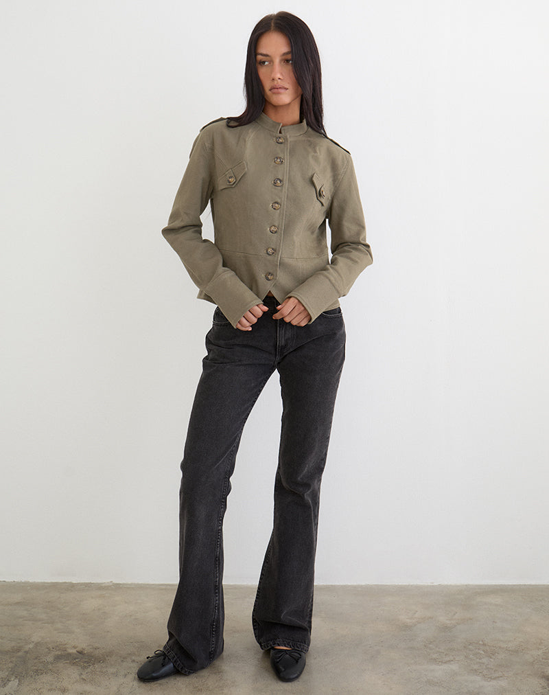 Khaki Twill Military Jacket | Diranda – motelrocks-com-us