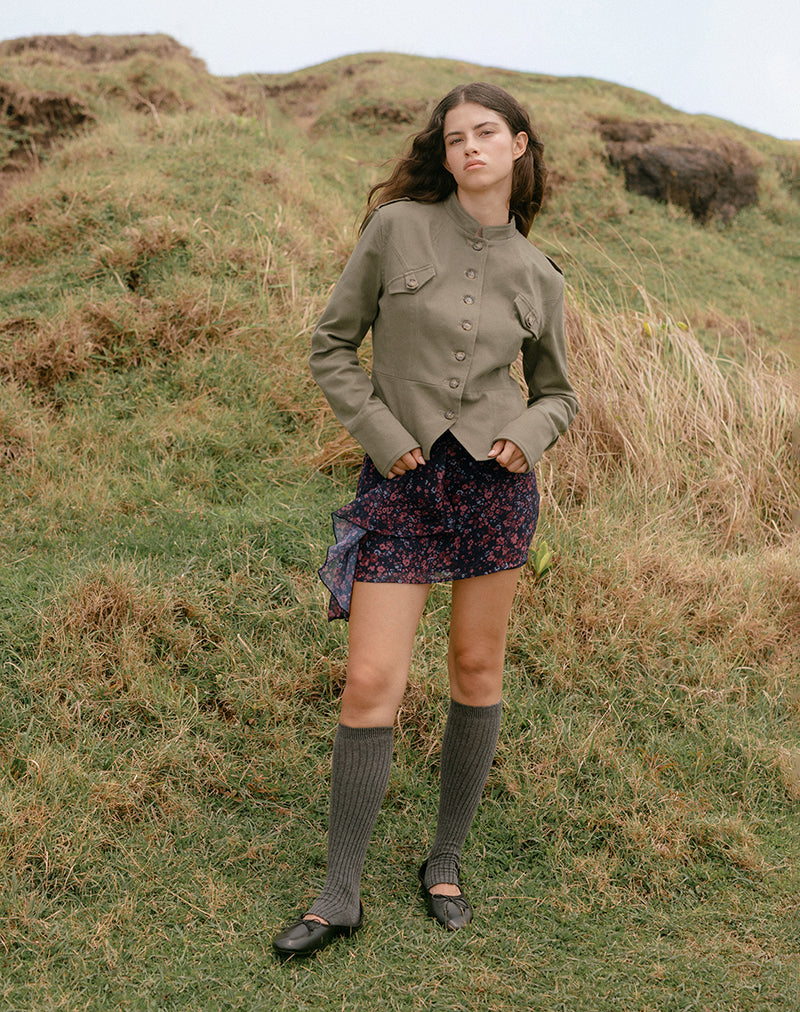 Image of Naru Mini Skirt in Chiffon Scattered Floral Black and Red