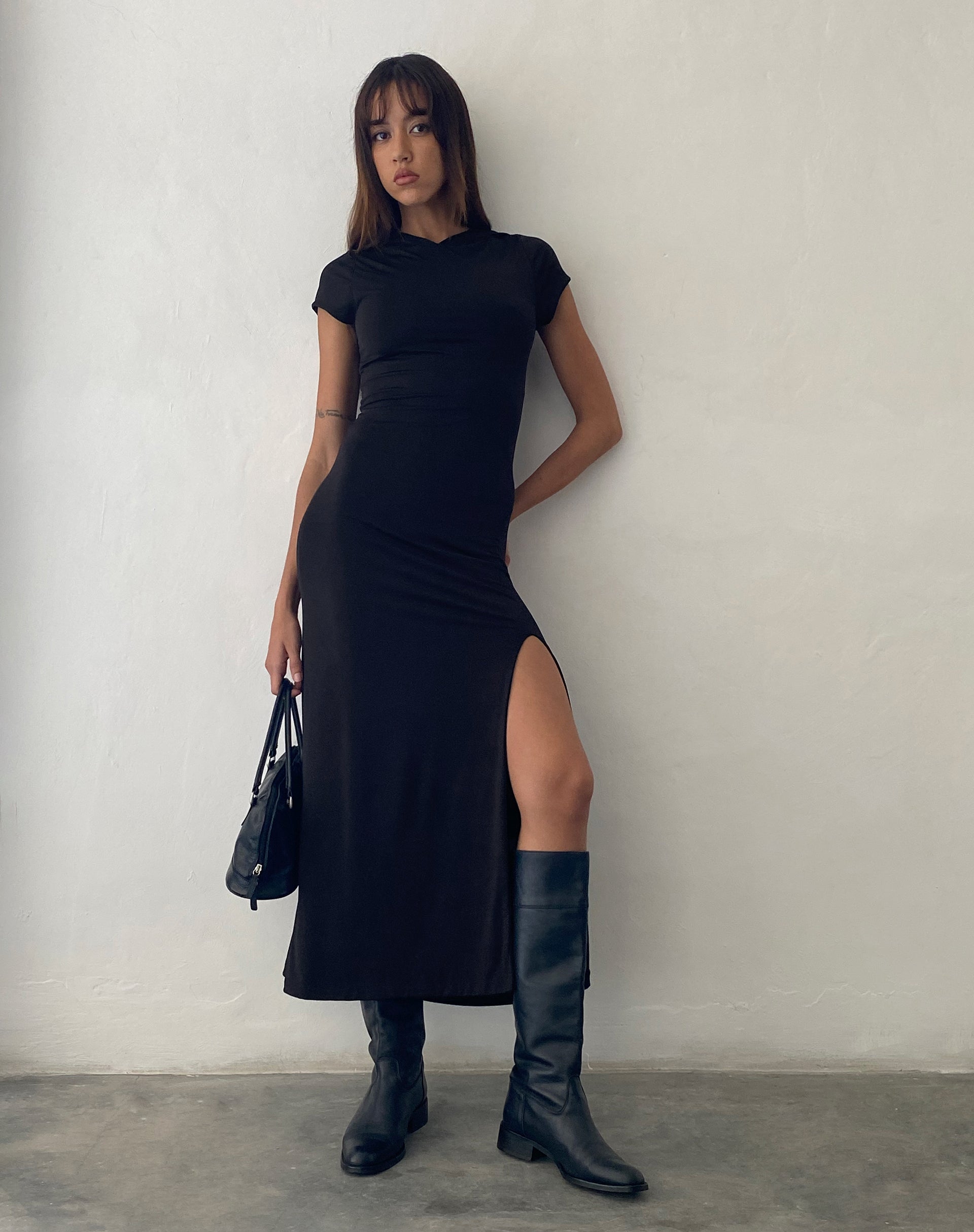 ROTATE Slinky Maxi Hooded Dress - Black