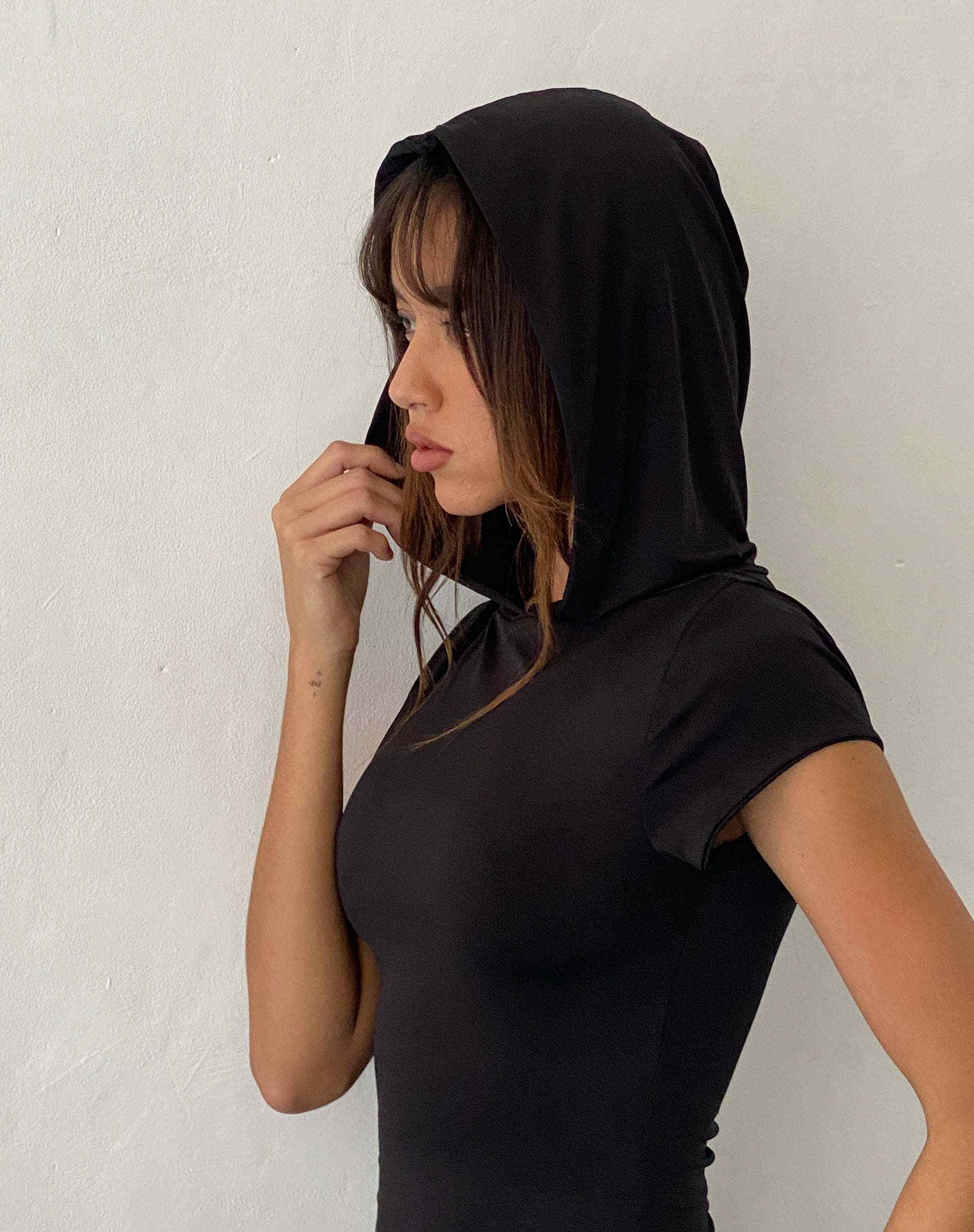 Image of Dixie Hooded Maxi Dress in Slinky Black